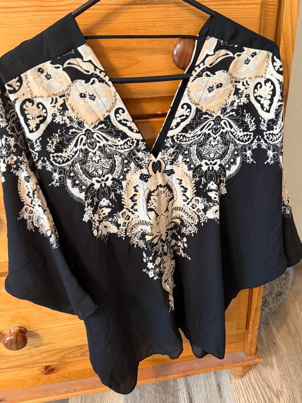 Rose & Olive Black Tunic with Cream Paisley Print